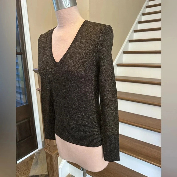 Neiman Marcus Exclusive Brown Metallic Lurex V-Neck Long Sleeve Sweater Size XS - Picture 5 of 7